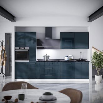 Vicco Mueble De Cocina Fame-line, Azul Oscuro Alto Brillo/blanco, 310 Cm, Et Antracita, Vicco