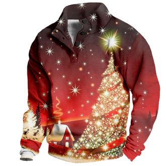 Generic Christmas Jumpers for Men Funny Snowflakes Printed Fleece Lined Long Sleeve Sweatshirts Button Up Lapel Mens Christmas Jumper 2025 Xmas Mens Polo Shir