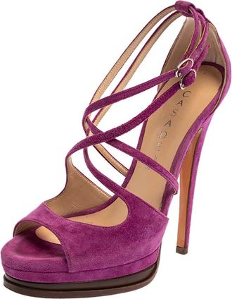 Casadei Purple Suede Cross Strap Platform Sandals