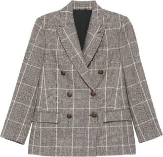 Brunello Cucinelli Blazer doppiopetto a quadri - Marrone