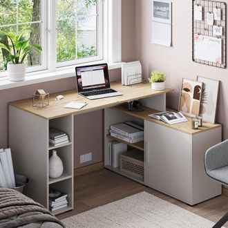 Vicco Escritorio De Esquina Rudy, Cachemira, 135 X 110 Cm Con Estantes, Vicco