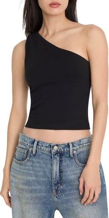 Good American Stretch Cotton One Shoulder Crop Tank in Black001 at Nordstrom, Size X-Small