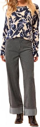 Tribal Womens Pin Striped With Wide Cuff Wide Leg Denim Jeans In Sapphire