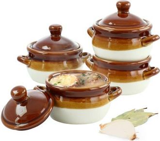 Elama 4 Piece Double Handle 15 Ounce French Onion Soup Bowl with Lid in Brown at Nordstrom