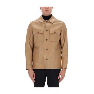 HUGO BOSS Jassen, Heren, Beige, L, Leer, C-Malid Jas