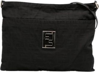 Fendi Pre-owned Canvas Crossbody Bag - Dames - Vintage Schoudertas - Zwart - ONE Size - Leer - Vintage