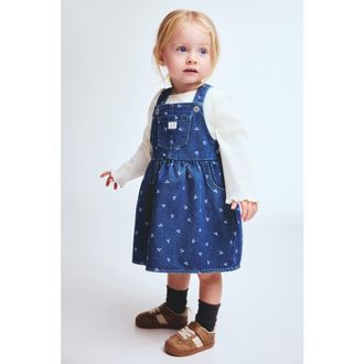 H&M 2-piece Dungaree Dress And Top Set in Dark Denim Blue/cherries at Nordstrom, Size 18M