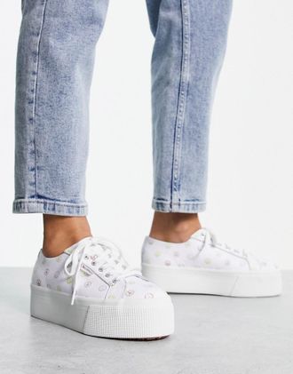 Superga 2790 Peace - Sneakers flatform bianche-Bianco