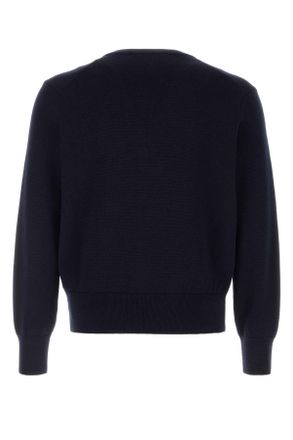 Ami Mens Dark Blue Wool Cardigan Marinerouge Exterior: Merino Maglieria