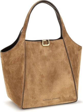 Brunello Cucinelli Womens Small Sartorial Suede Bucket Bag Caramello Calf Leather Bos Taurus Shoulder