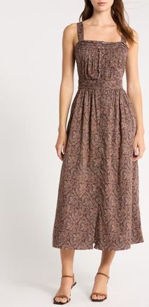 Paige Temecula Paisley Pintuck Cotton Dress in Dark Brown Multi at Nordstrom, Size 14