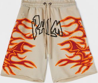 Palm Angels Mens Graffiti Flames Sweatshorts Off White - Size X-Large