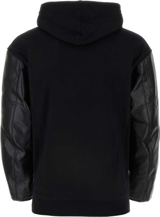 Junya Watanabe Mens Leather-Sleeve Sweatshirt Black Cotton Sweater