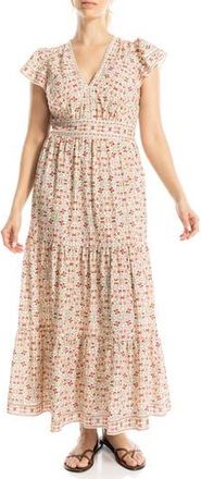 Max Studio Flutter Sleeve Maxi Dress in Ecru/Raspberry at Nordstrom Rack, Size X-Large