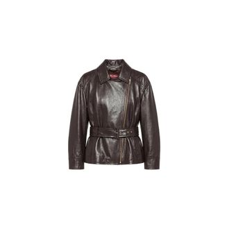 Max Mara Giusto Biker Jacket - Dames - Leren en Su&egrave;de Jassen - Bruin - XS - Leer - Jassen