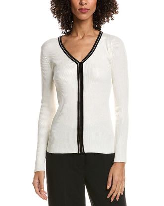 T Tahari Contrast Stripe Rib Sweater