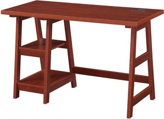 Convenience Concepts Designs2Go Trestle Desk with Charging Station, Cherry