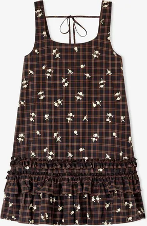 Ganni Cappuccino Dress in Printed Check - Size 34 Organic Cotton