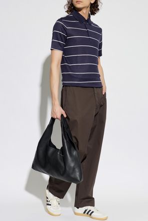 Paul & Shark Linen Polo Shirt With Striped Pattern, Mens, Navy Blue