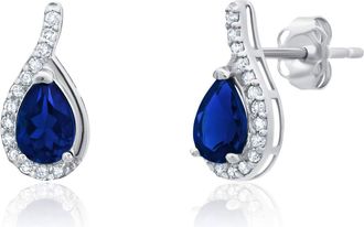 MAX + STONE 14k Yellow or White Gold Gemstone Pear Shape Drop Stud with Diamonds Accents