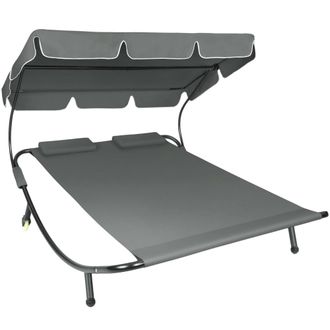 TecTake Tumbona doble, toldo ajustable, ruedas, 215 x 183 x 150 cm, negro/gris