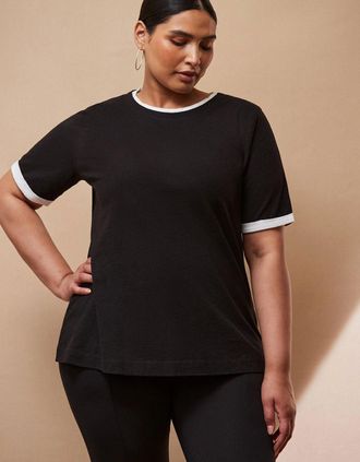 Live Unlimited London Womens Black Contrast T-Shirt - Size: 22