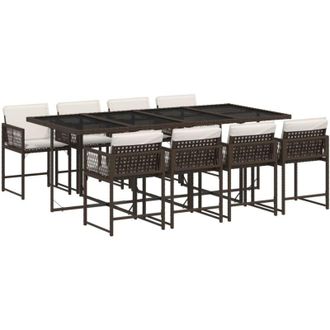 vidaXL Set Comedor Para Jard&iacute;n 9 Pzas Y Cojines Rat&aacute;n Sint&eacute;tico Marr&oacute;n Vidaxl