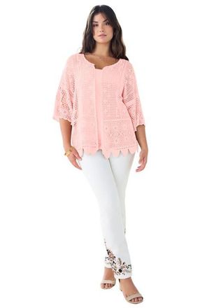 Roaman's Plus Size Scallop Trim Crochet Cardigan in Soft Blush at Nordstrom, Size Medium