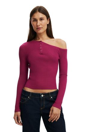 Cotton On Womens One Shoulder Henley Knit in Dark Lotus at Nordstrom, Size Xx-Small