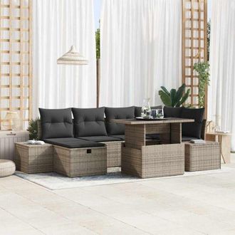 vidaXL Conjunto De Sof&aacute; De Jard&iacute;n 7 Pcs Gris Rat&aacute;n Sint&eacute;tico Vidaxl