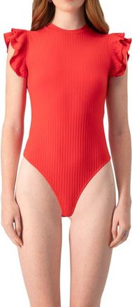 Ivonne Ruffle Sleeve Bodysuit in Red at Nordstrom, Size Medium