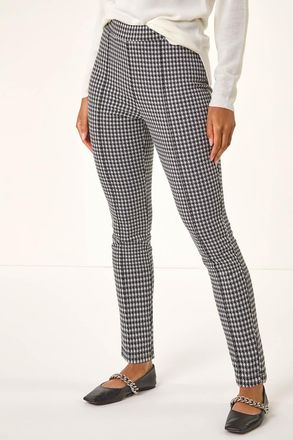 Roman Check Print Ponte Slim Leg Trouser