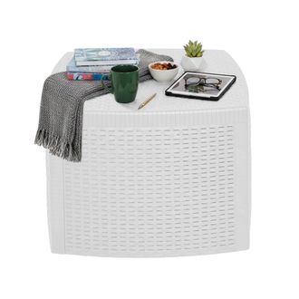 Dmora Dmora Table Basse Container, Structure En R&eacute;sine Dure Effet Rotin, 53x53x40 Cm, Coloris Blanc