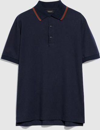Gucci Cotton Jersey Piquet Polo Shirt, Size XXXL, Blue