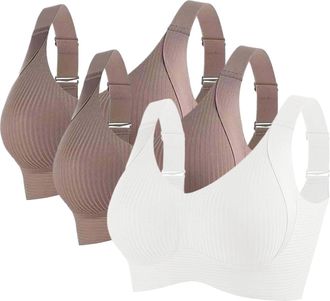 Generic Pack of 3 Sports Bras Women Adjustable Wireless Push Up Bra for Women UK Full Cup Soft Support Ladies Underwear Yoga Gym Everyday Bras Wide Straps Lif