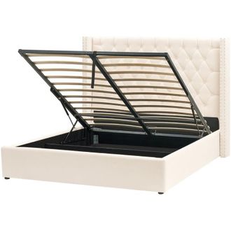 Beliani Cama Con Almacenaje Cabecero De Terciopelo Blanco Crema 160 X 200 Cm Lubbon