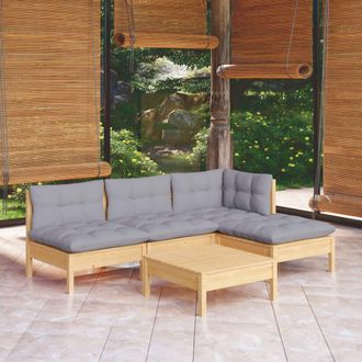 vidaXL Juego De Muebles De Jard&iacute;n 5 Pzas Y Cojines Madera Pino Gris Vidaxl