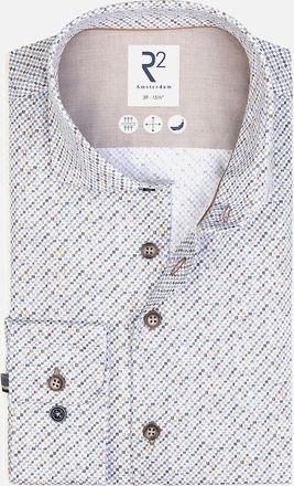 R2 Mens R2 Long Sleeved Cut Away Collar Pattered Shirt - Blue Patterned - Size: 44/46