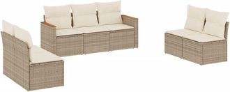 vidaXL Vidaxl - Set Sof&aacute;s De Jard&iacute;n 7 Piezas Y Cojines Rat&aacute;n Sint&eacute;tico Beige