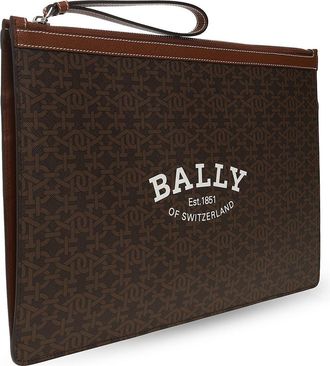 Bally Mens Bollis Clutch Brown Coated Canvas Leather