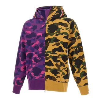 A Bathing Ape Hoodies, male, Multicolor, Size: XL Split Camo Shark Full Zip Hoodie