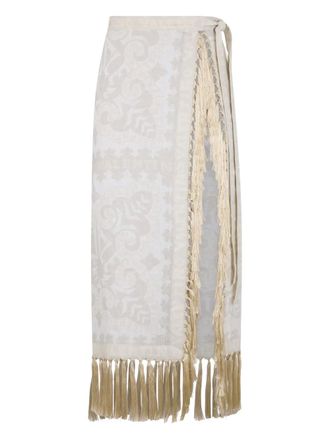 Valentino Garavani fringed patterned midi skirt - Neutrals