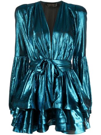Bronx and Banco ruffle-detailing V-neck dress - Blue
