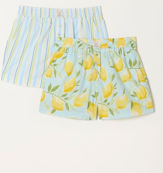 Fat Face FatFace Blue Lemons and Stripes 2 Pack Pyjama Shorts
