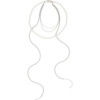 AllSaints Imitation Pearl Mixed Chain Multi Strand Necklace in Pearl/warm Silver at Nordstrom