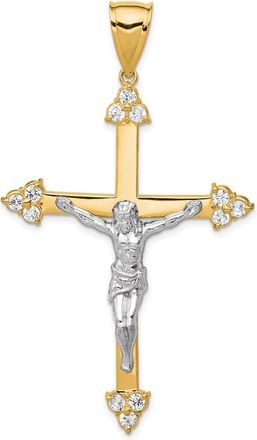 Diamond2Deal 10k Yellow Gold Rhodium Cubic Zirconia Crucifix Pendant
