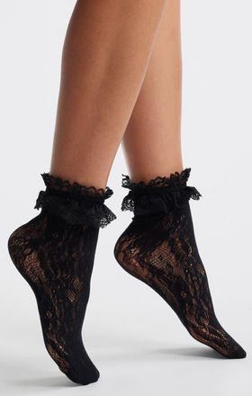 Casa Clara Love Evangeline Ruffle Lace Ankle Socks in Black at Nordstrom