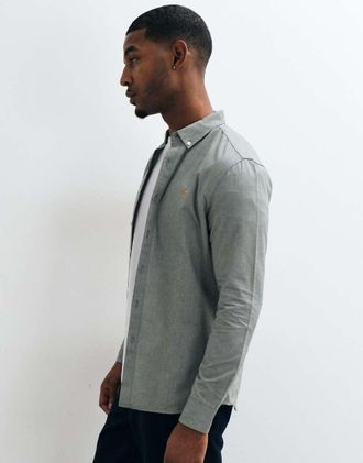 Farah Brewer camicia con logo a maniche lunghe grigia-Grigio