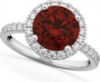 Allurez Halo Garnet & Diamond Engagement Ring 14K White Gold 3.00ct