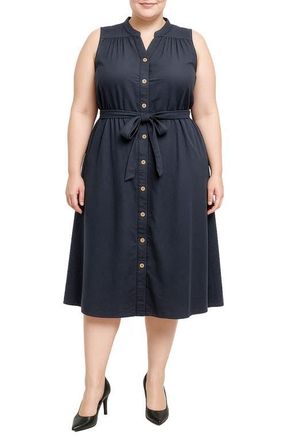 Standards & Practices Belted Sleeveless Cotton Shirtdress in Navy at Nordstrom, Size 1 X